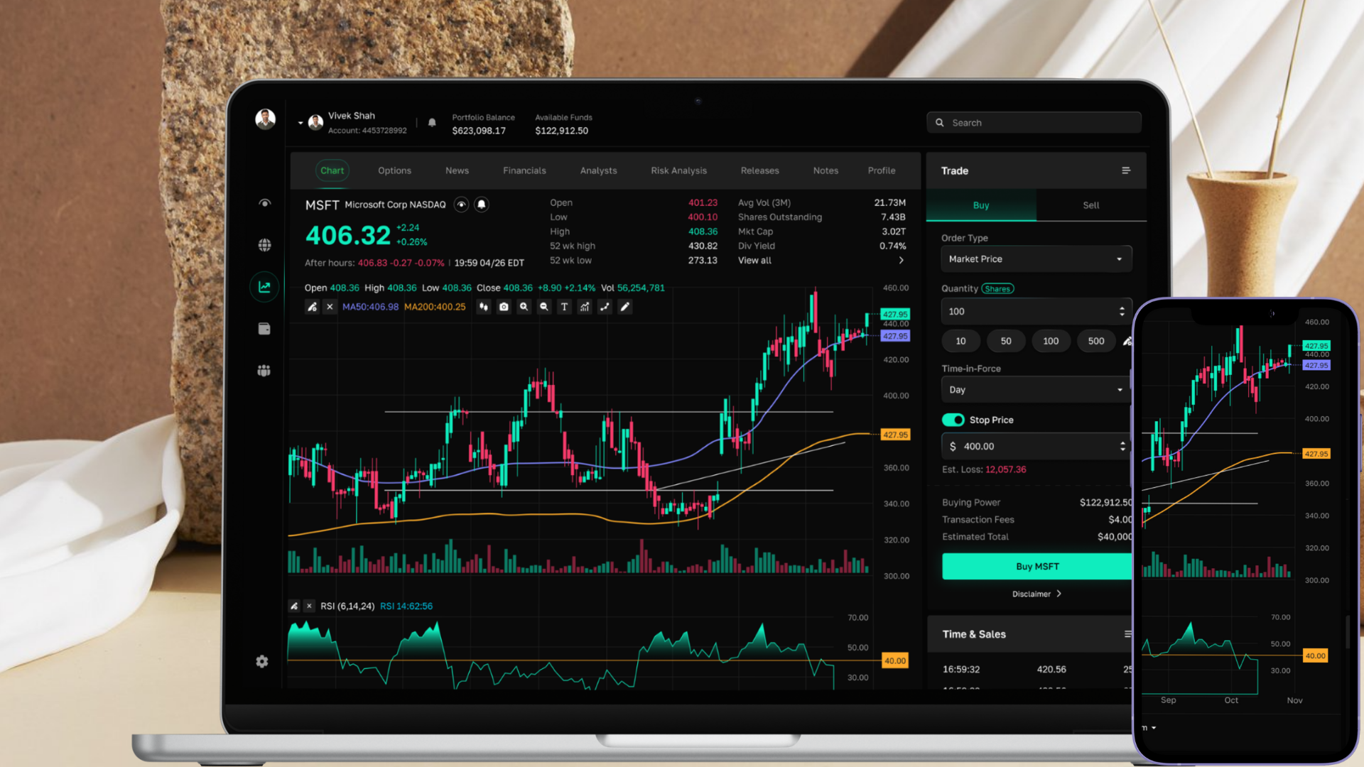 DeFi trading platform dashboard